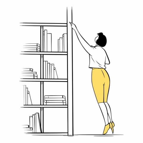 illustration of a woman standing in front of the bookshelf