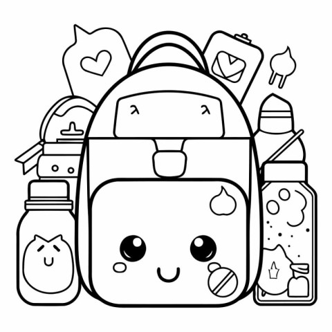 cute backpack with school supplies kawaii character vector illus