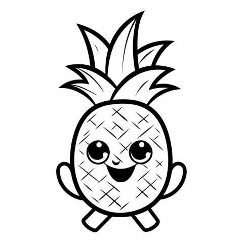 cute pineapple tropical fruit kawaii character vector illustrati