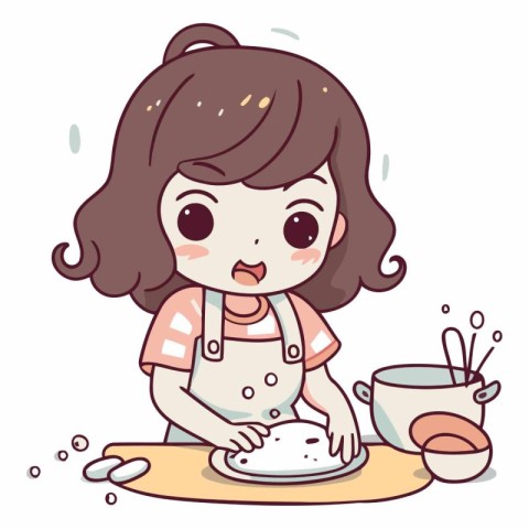 Illustration of a Little Girl Wearing Apron Baking Pastry