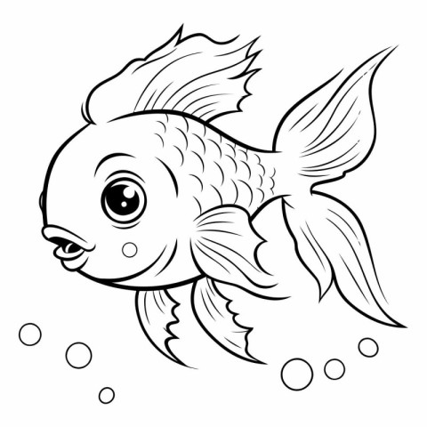 Black and White Cartoon Illustration of Cute Fish Animal Charact