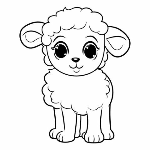 Cute cartoon sheep. Black and white vector illustration for colo