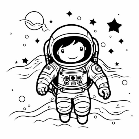 Astronaut in space. black and white vector illustration for colo