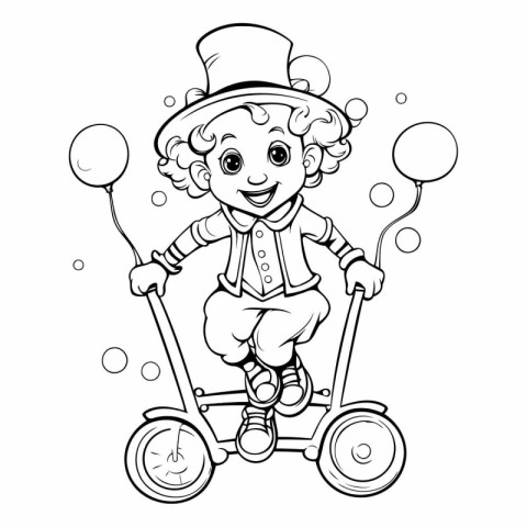 Coloring Page Outline Of a clown riding a kick scooter