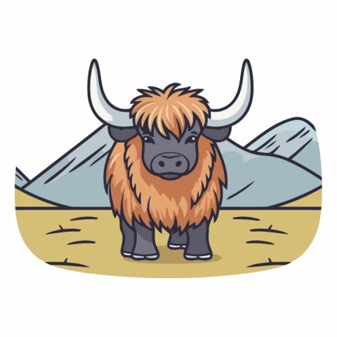 Vector illustration of a yak standing in the middle of the field