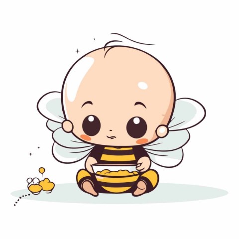 Cute little baby bee on white background.