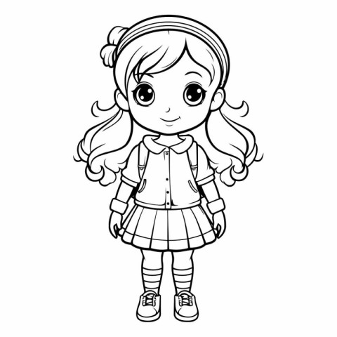 Coloring Page Outline Of cartoon schoolgirl.