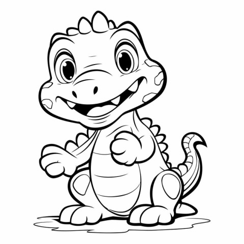 Cute baby crocodile - black and white vector illustration for co