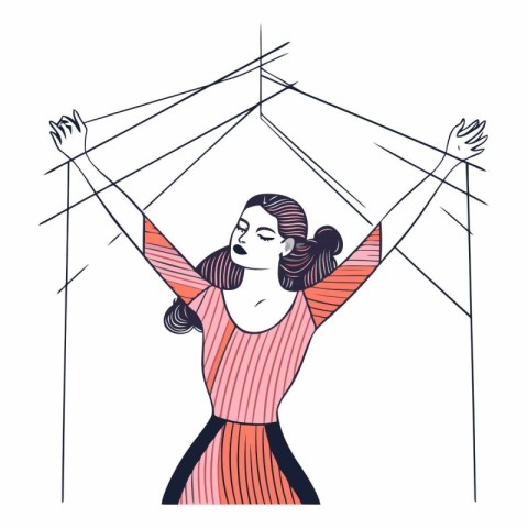 Vector illustration of a woman with a spider web.