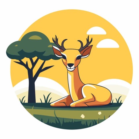 Deer in the savanna in flat style.