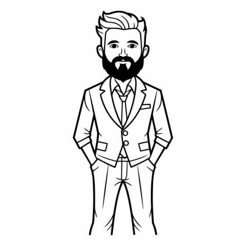 businessman with beard avatar cartoon character black and white