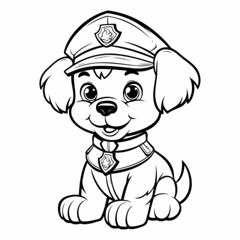 Black and White Cartoon Illustration of Cute Puppy Police Dog An