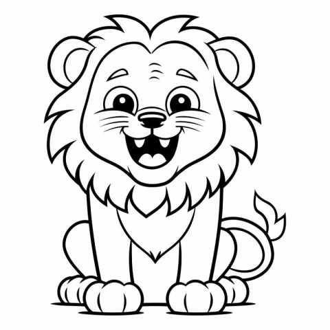 Black and White Cartoon Illustration of Funny Lion Animal Charac