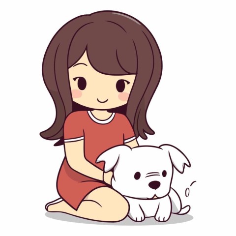 Girl and dog on a white background of a girl with a dog.