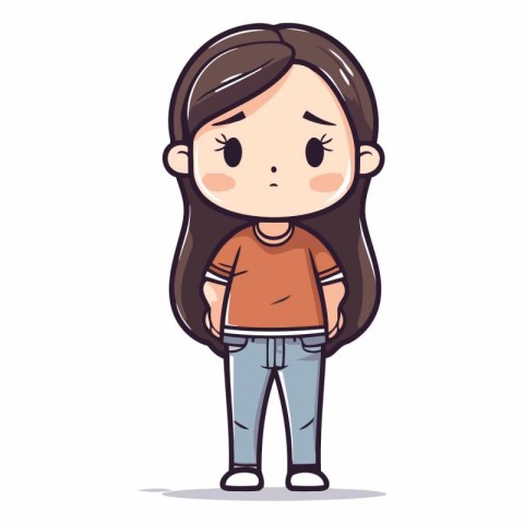 Cute little girl wearing casual clothes. Cartoon style.