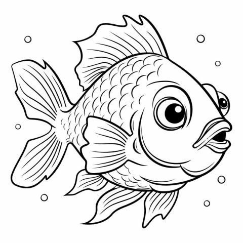 Black and White Cartoon Illustration of Cute Fish Animal Charact