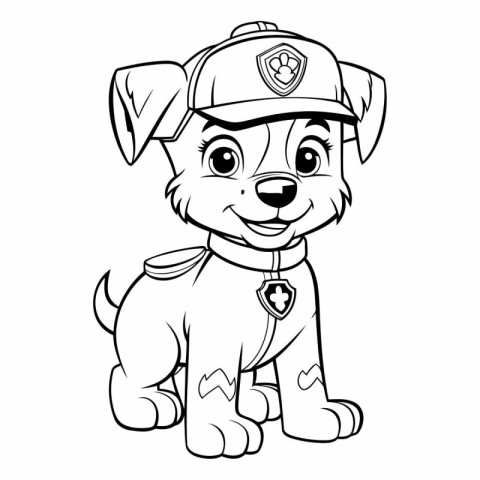 Cute cartoon puppy with police cap for coloring book.