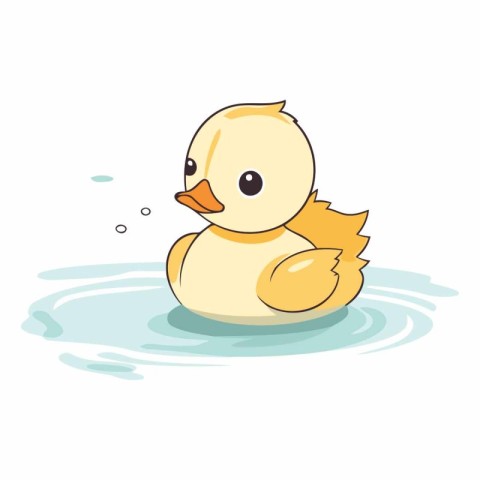 Cute cartoon duckling swimming in the water.