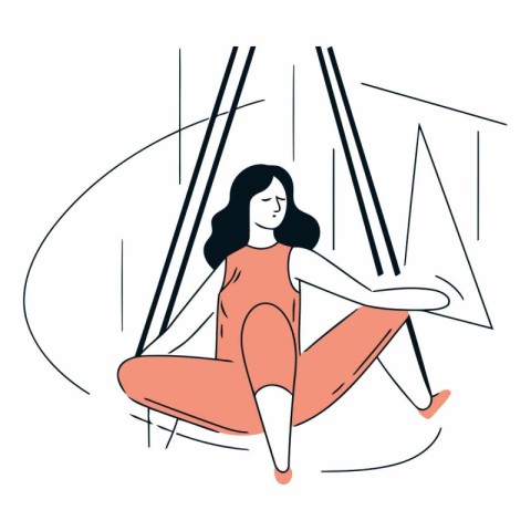 Vector illustration of a girl sitting on a swing in the studio.