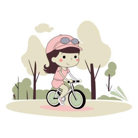 Girl riding a bicycle in the park. flat style