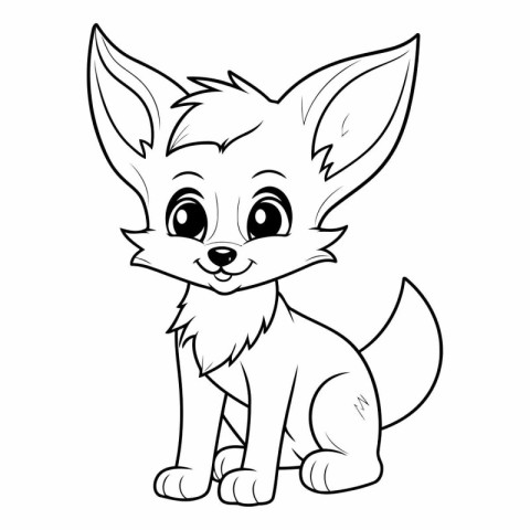 Cute little fox isolated on white background for coloring book.