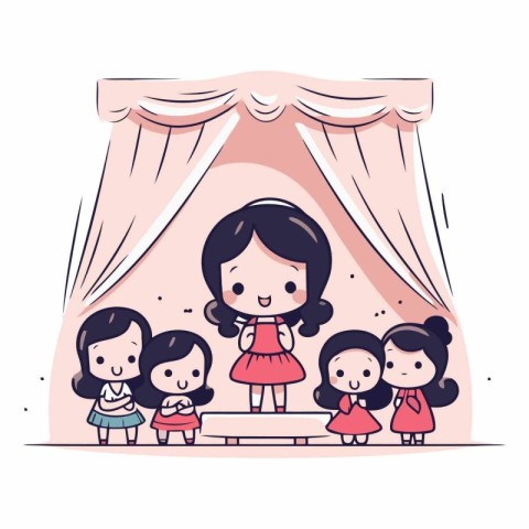 Illustration of a Cute Little Girl and Her Family on Stage