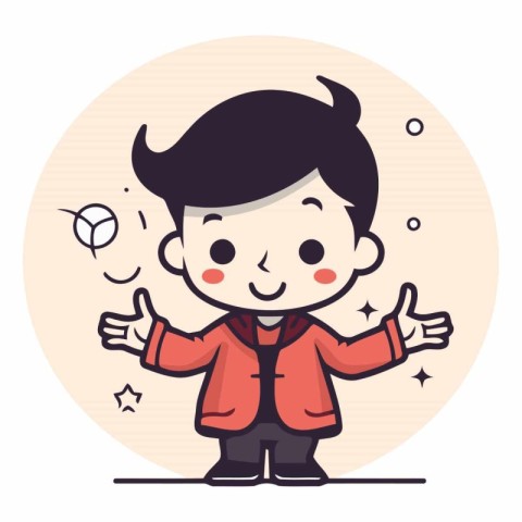 Vector illustration of a boy in a red jacket showing thumbs up.