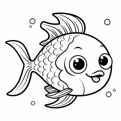 Black and White Cartoon Illustration of Cute Fish Animal Charact