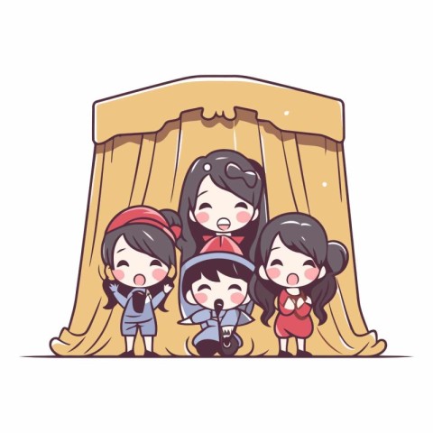 Illustration of a little girls playing in the theater.