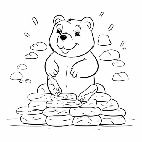 Illustration of a Cute Bear Sitting on a Stack of Stones