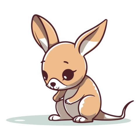 Cute cartoon kangaroo sitting on white background.