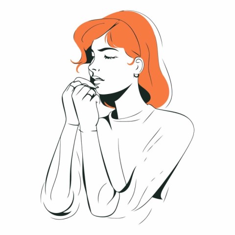 Beautiful woman with red hair in sketch style.