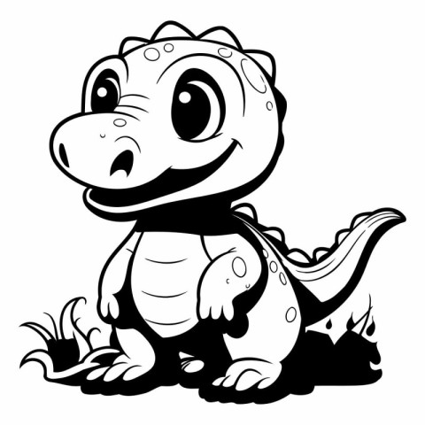 Cute baby iguana - black and white vector illustration for color