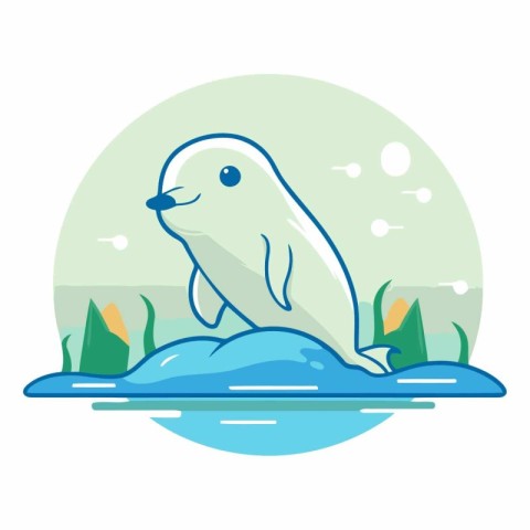 Cute seal in the water in flat style.