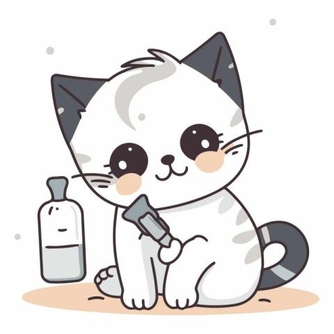 Illustration of a Cute Cat Sitting and Holding a Syringe