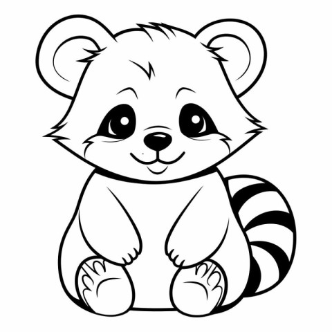 Black and White Cartoon Illustration of Cute Little Red Panda An