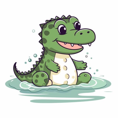 Cute crocodile in water. Cartoon vector illustration. Cute croco