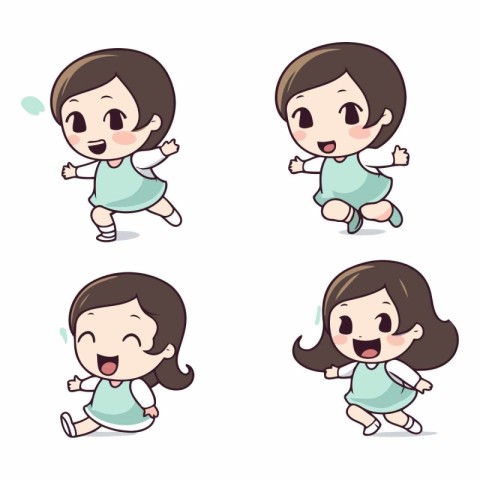 set of cute little girl with different poses and emotions