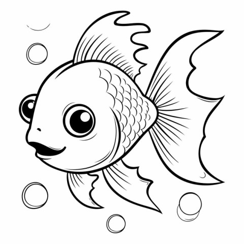 Black and White Cartoon Illustration of Cute Fish Animal Charact