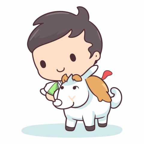 Cute boy holding bottle of milk and horse cartoon vector illustr