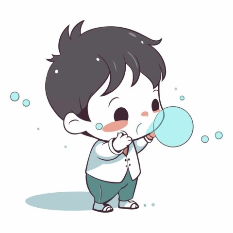 Illustration of a Kid Boy Playing with a Soap Bubbles