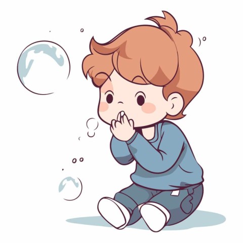 Illustration of a Cute Little Boy Crying While Sitting Down