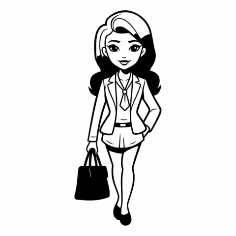 Beautiful business woman with a bag. Black and white.