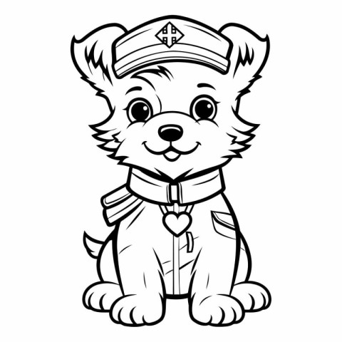 Black and White Cartoon Illustration of Cute Puppy Sailor Animal