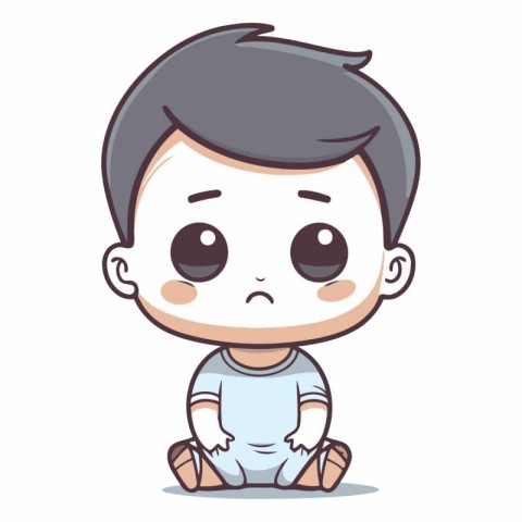 Sad baby boy cartoon vector illustration. Cute little baby boy.