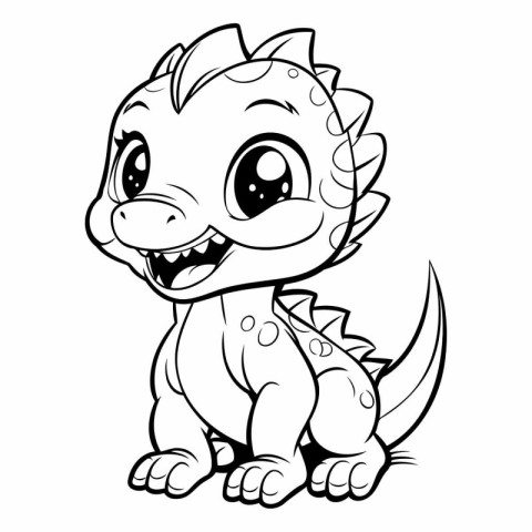 Cute Dinosaur - Black and White Cartoon Illustration. isolated o