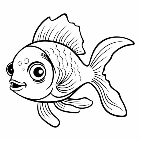 Black and White Cartoon Illustration of Cute Fish Animal Charact