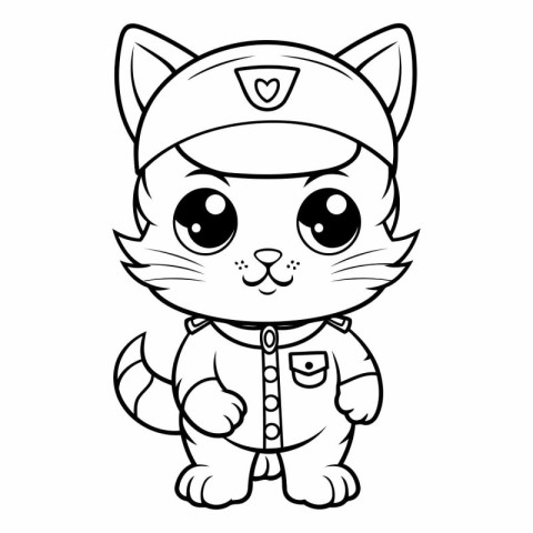 Black and White Cartoon Illustration of Cute Cat Animal Characte