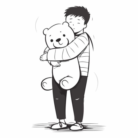 Illustration of a boy holding a teddy bear in his arms