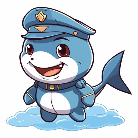 Cute cartoon shark in a cap of a policeman.